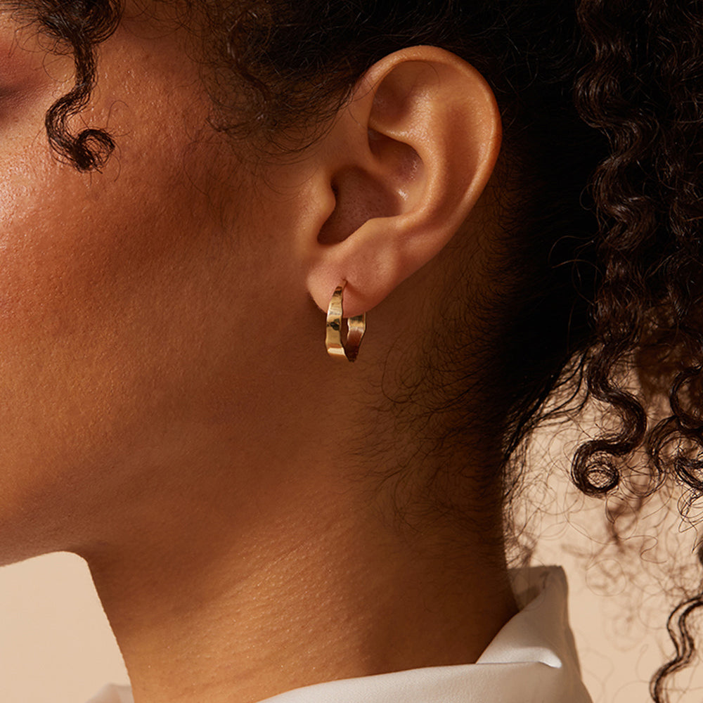 Small Torn Paper Hoops P-EH3 shiny 14K yellow gold small torn-paper hoop earrings