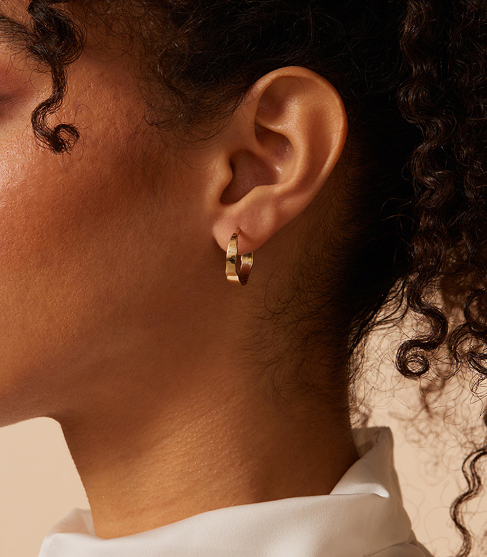 Small Torn Paper Hoops P-EH3 shiny 14K yellow gold small torn-paper hoop earrings