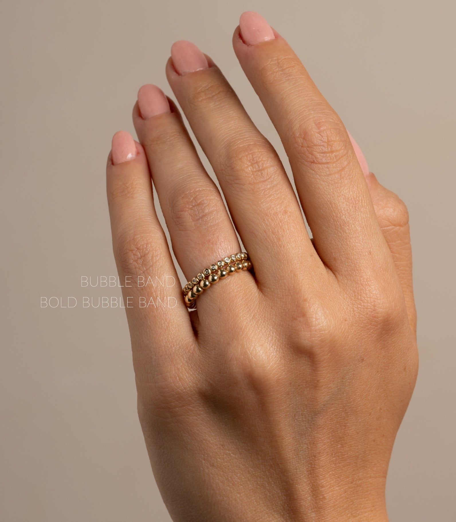 Bold Bubble Band SB-R7 14K yellow gold ring with bubble spheres and small round stones on a hand