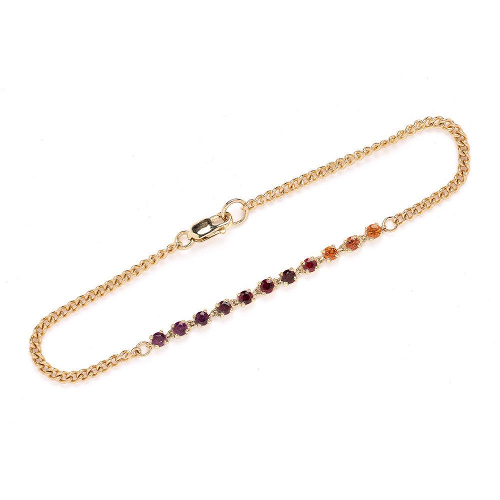 The Sunset SK-B6 gold chain necklace with purple and orange gemstone beads and lobster clasp