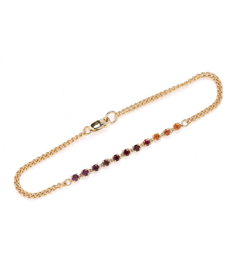 The Sunset SK-B6 gold chain necklace with purple and orange gemstone beads and lobster clasp