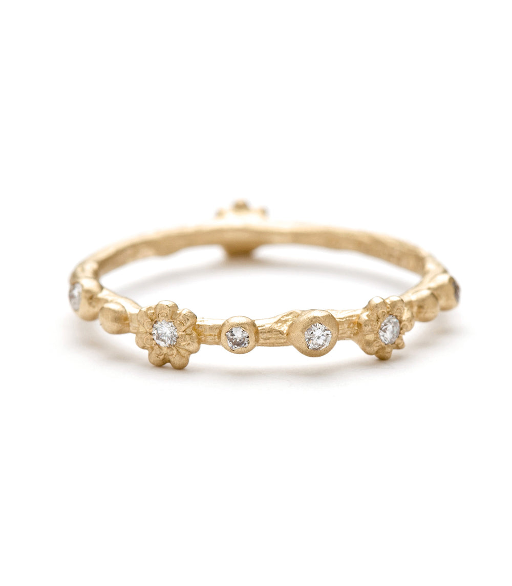 Twig Band ES-R26 14K yellow gold ring with shiny twig bandwork and small round diamond stones