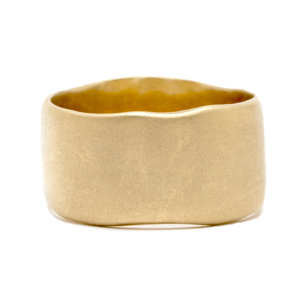 Torn Paper Band by P-R4 14K yellow gold ring in matte finish, bold torn-paper profile.