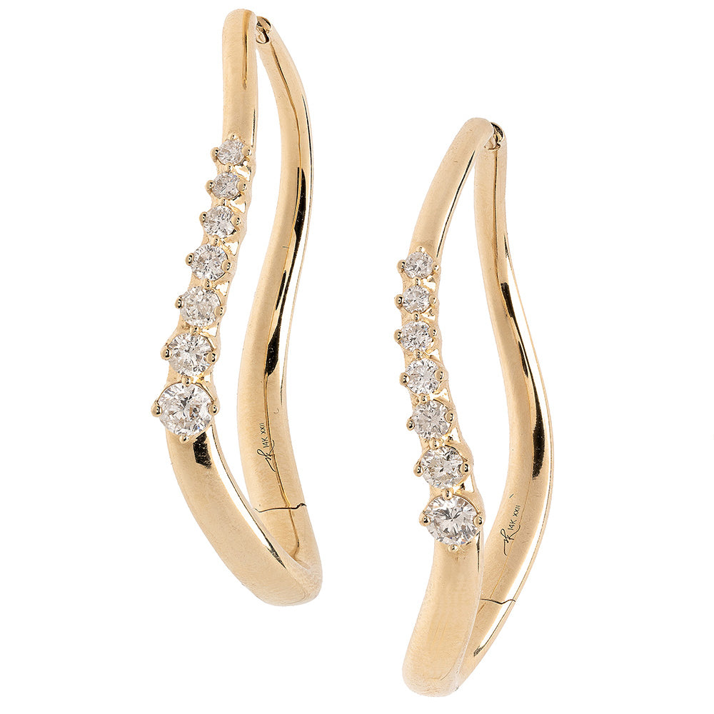 Large Melt Hoops ML-E1 hoop earrings in gold with matte and shiny finish, lined with small round stones