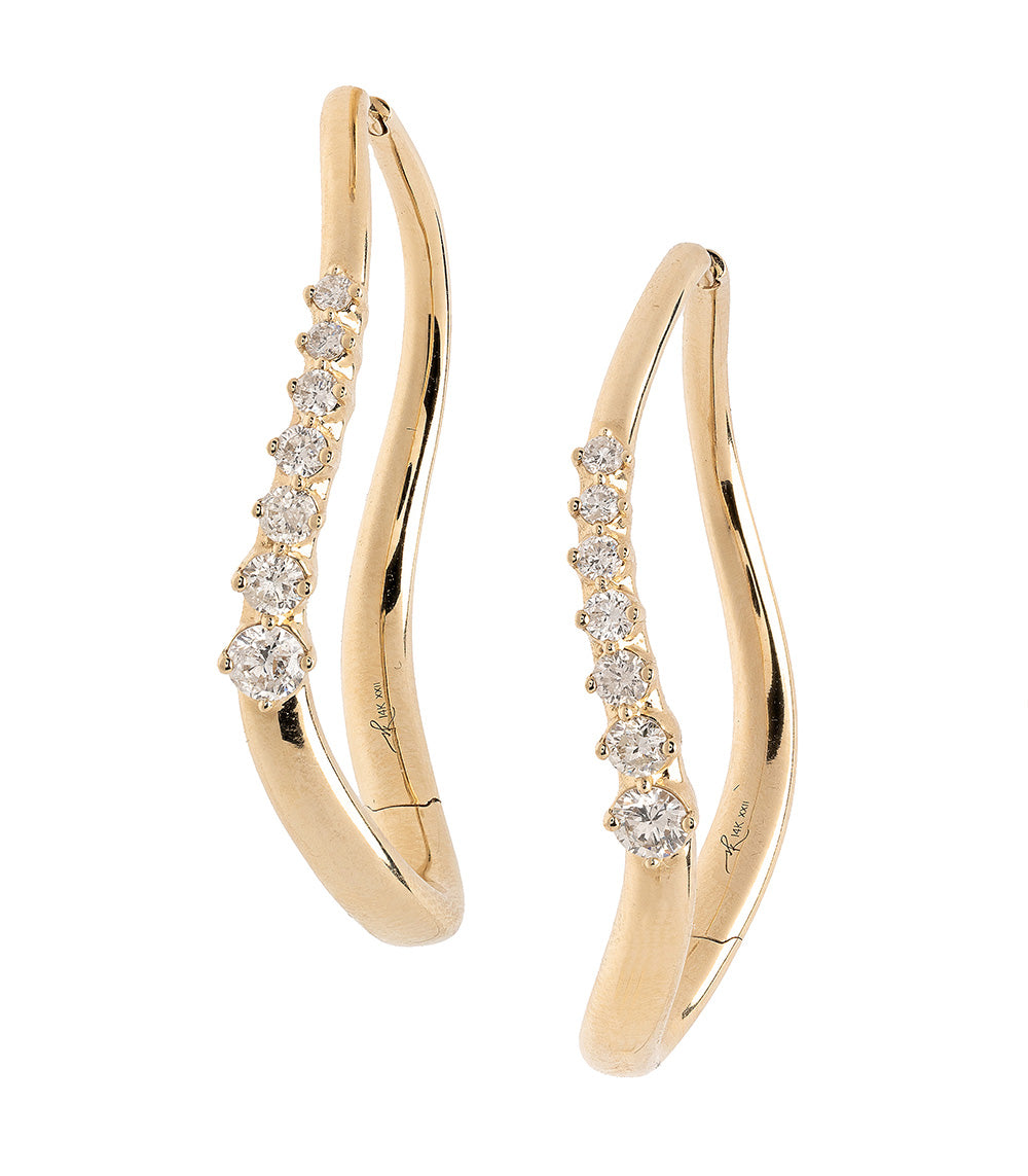 Large Melt Hoops ML-E1 hoop earrings in gold with matte and shiny finish, lined with small round stones