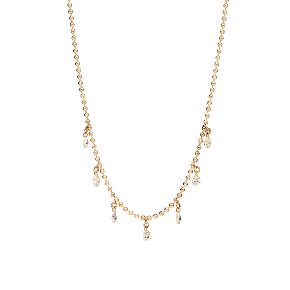 Effervescence Necklace SK-N6 gold chain with dangling teardrop charms and sparkling stones