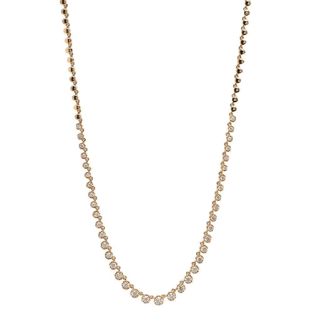 The Brentwood CC-DN11 gold tennis necklace with small round pave stones—isolated on white
