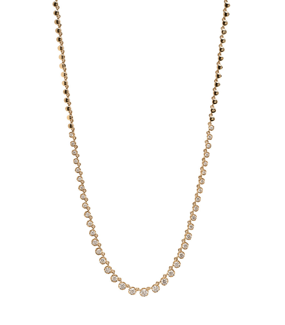 The Brentwood CC-DN11 gold tennis necklace with small round pave stones—isolated on white