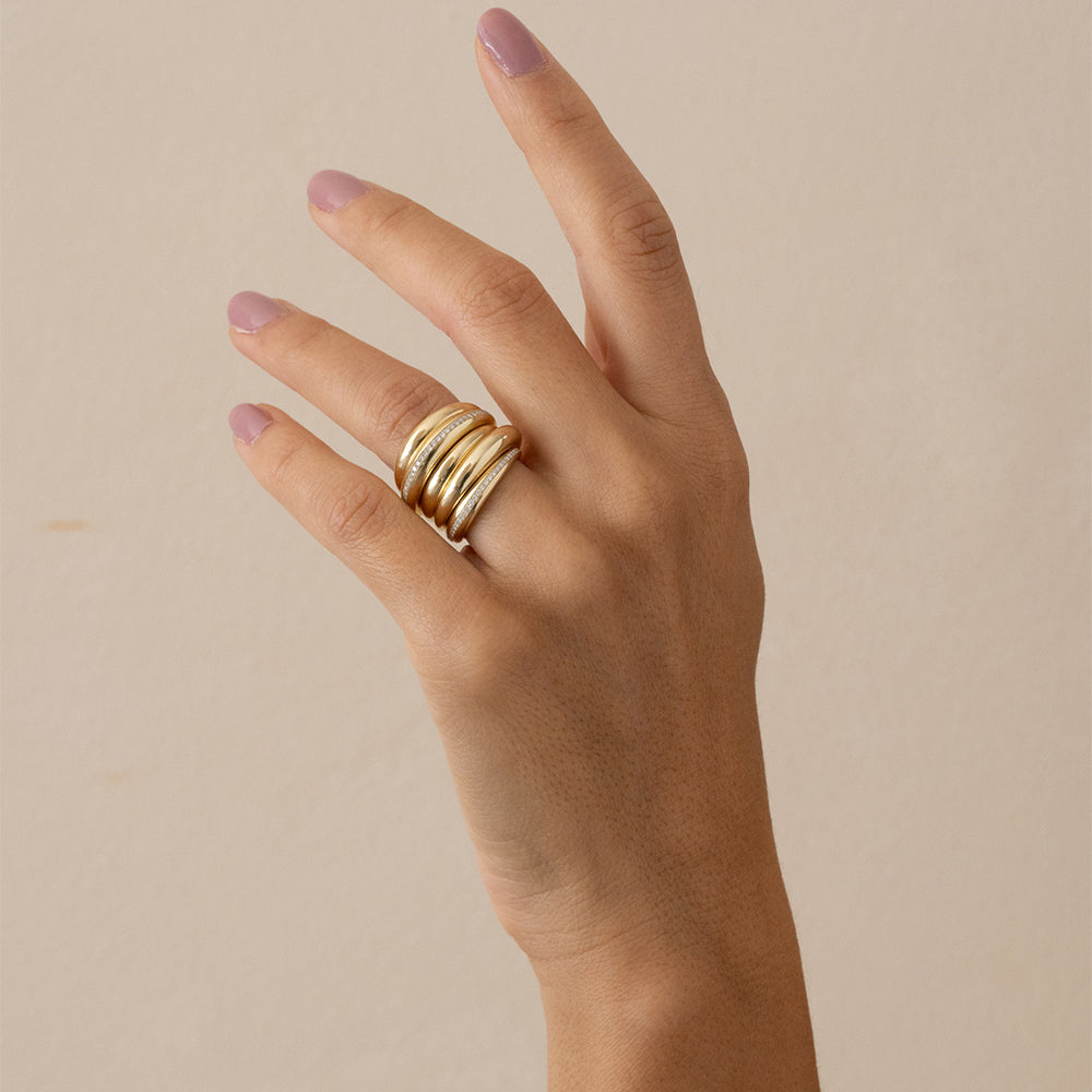 Mini Crescent A-R46-EB slim ring in 14K yellow gold, shiny bands with a curved crescent profile