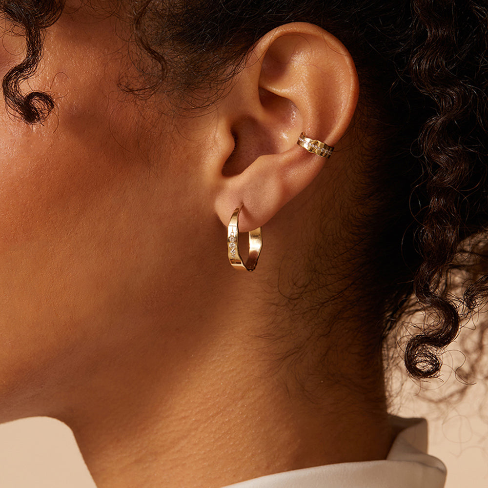 Mini Torn Paper Ear Cuff by P-EC1-Line in 14K yellow gold, shiny mini torn-paper ear cuff