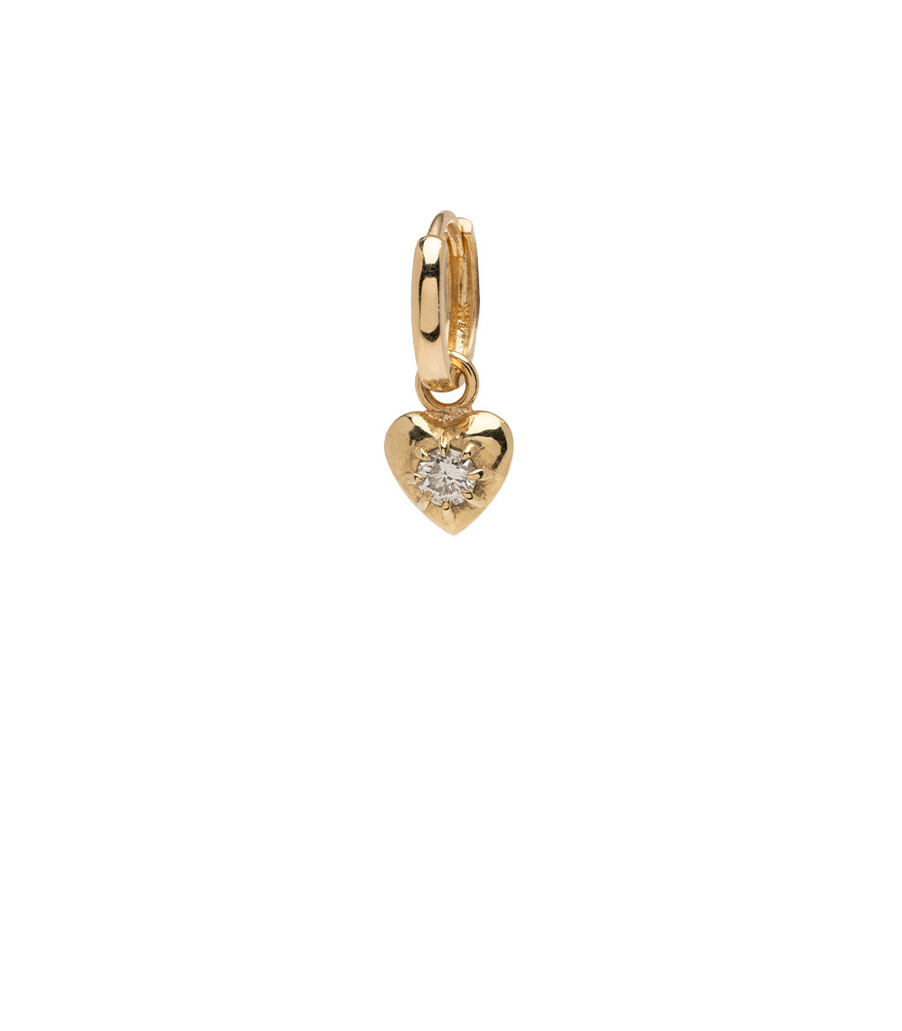 ID HUGGIE NO.3 ID-E3 heart huggie earrings in gold with small round diamond drop charm