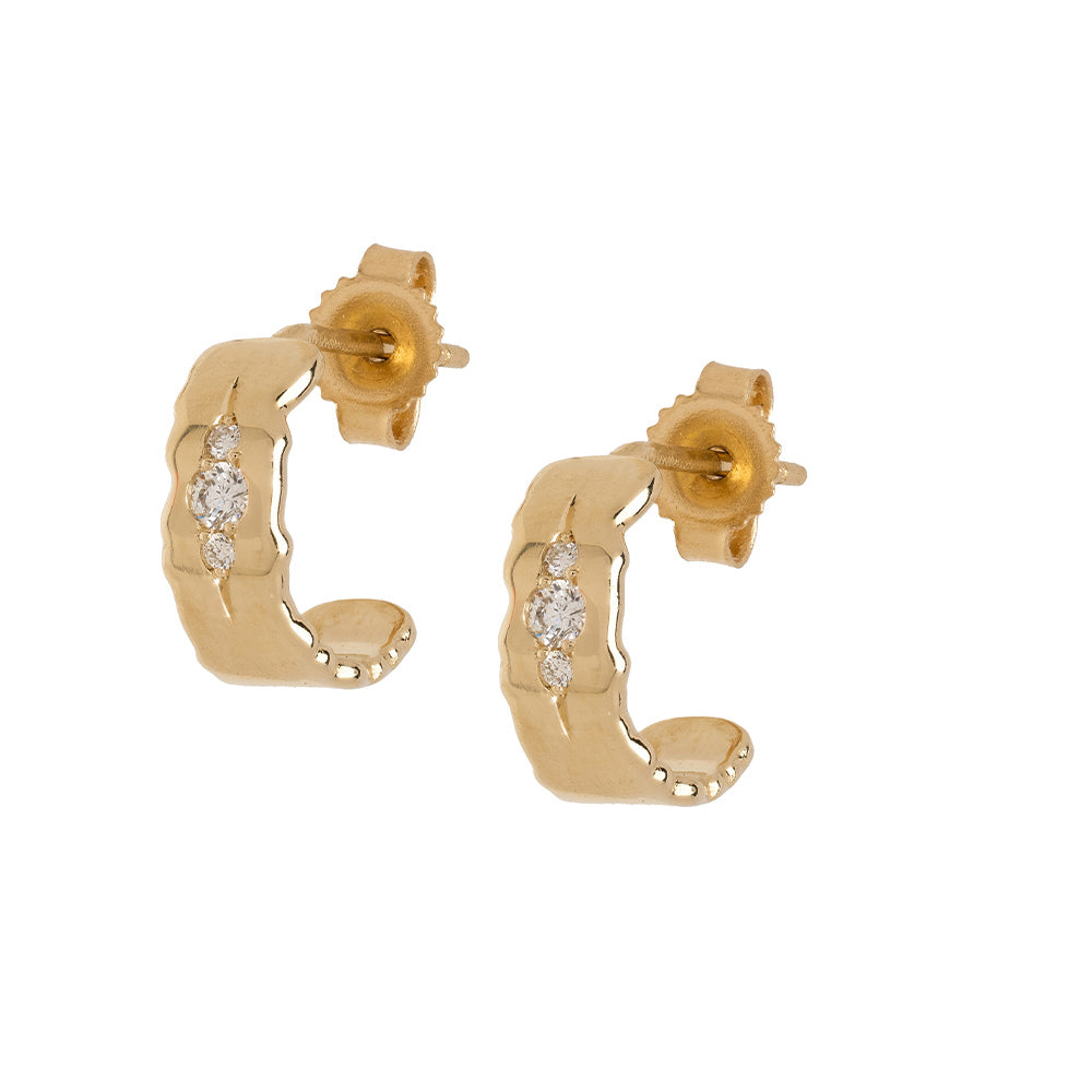 Mini Torn Paper Hoops P-EH4-Vert earrings in 14K yellow gold with shiny torn-paper hoops and diamond accents