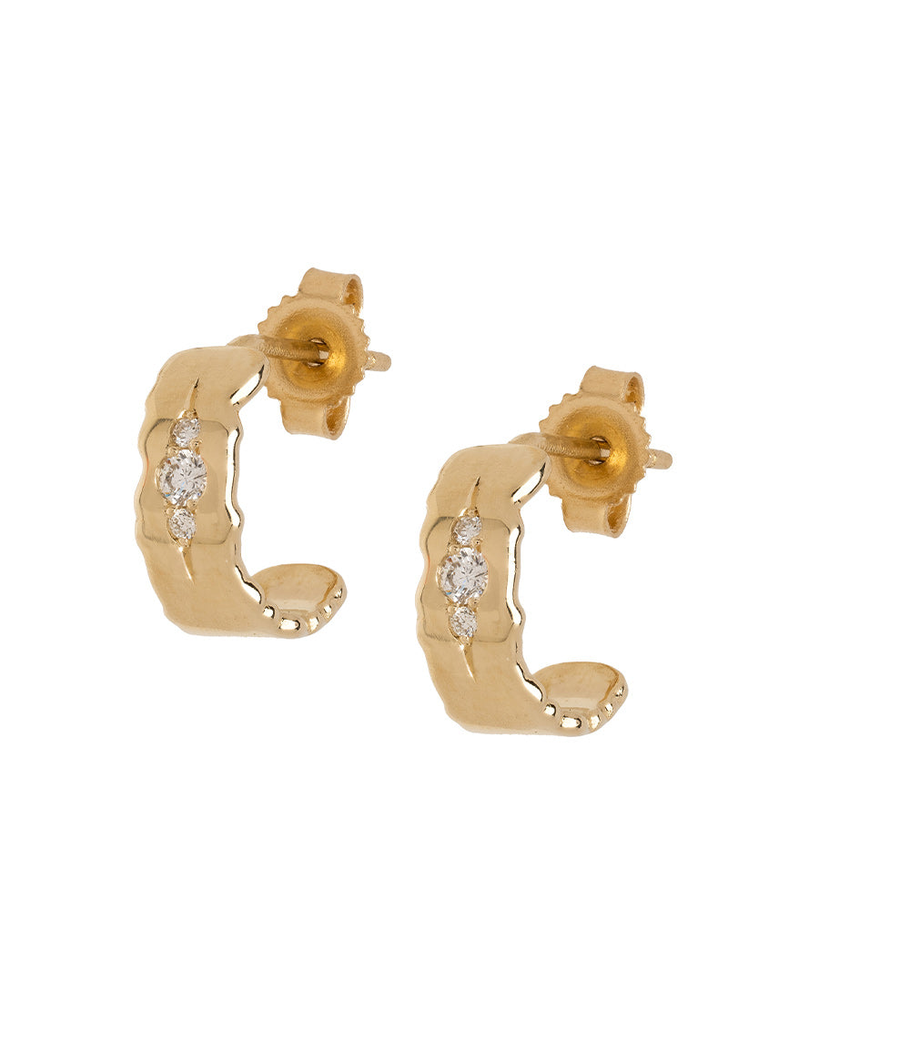Mini Torn Paper Hoops P-EH4-Vert earrings in 14K yellow gold with shiny torn-paper hoops and diamond accents