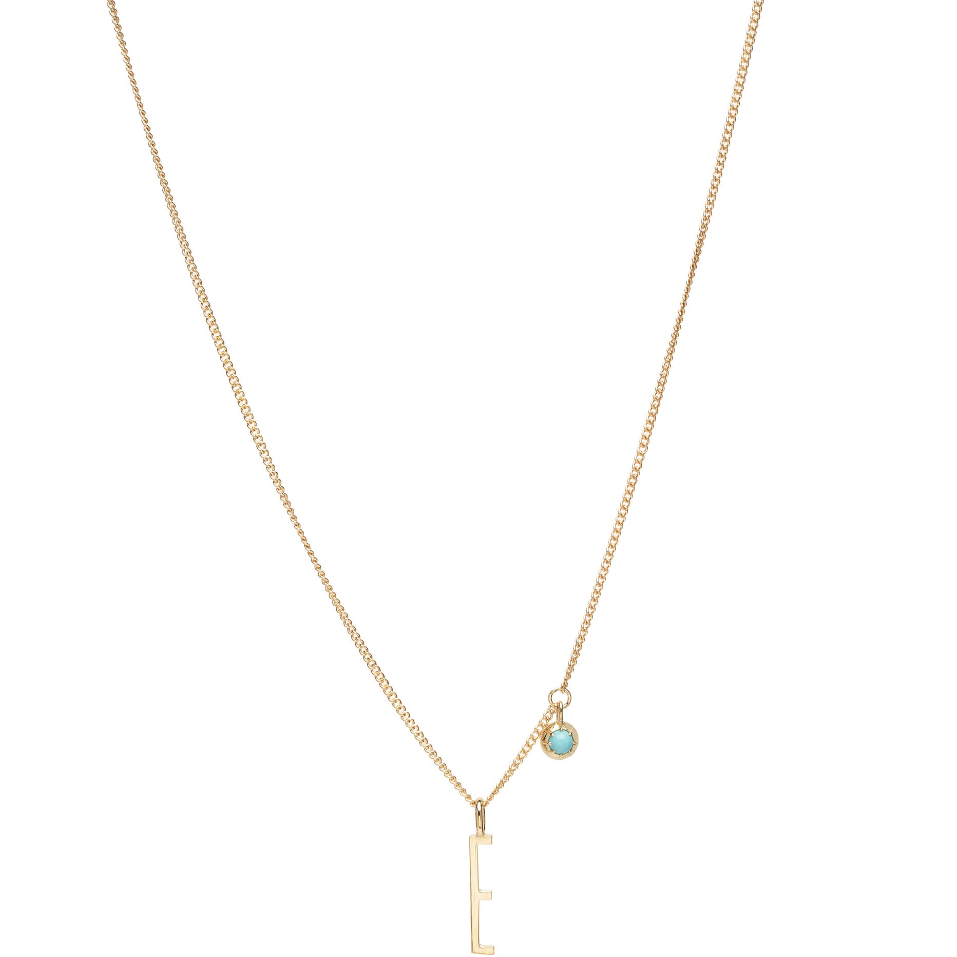 ID NECKLACE NO.5 by ID-N5 gold necklace with key pendant and turquoise charm on fine chain