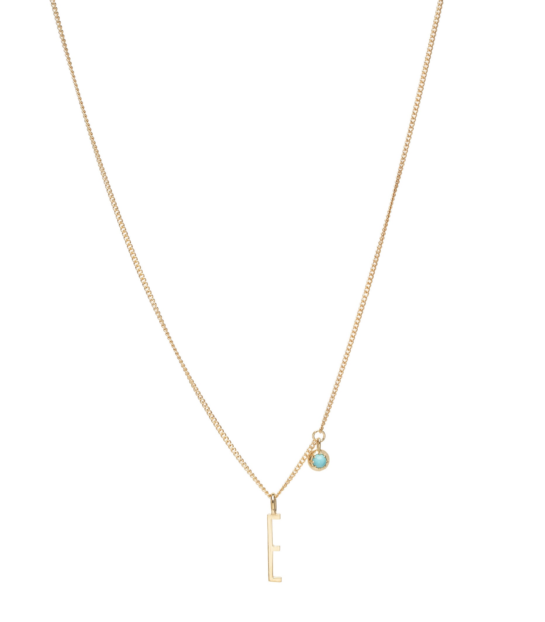 ID NECKLACE NO.5 by ID-N5 gold necklace with key pendant and turquoise charm on fine chain