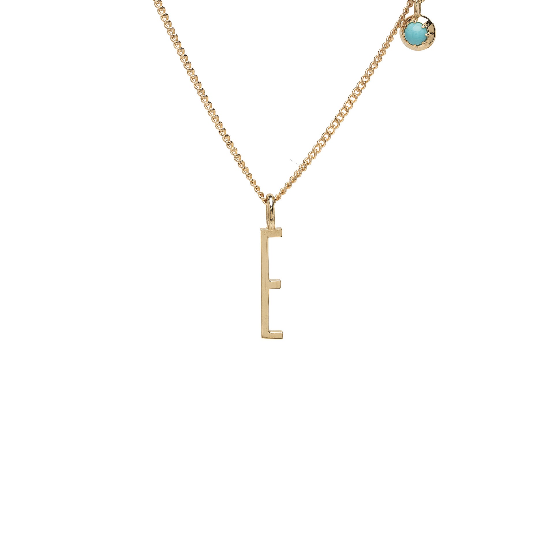 ID NECKLACE NO.5 by ID-N5 gold key pendant necklace with blue stone charm on chain