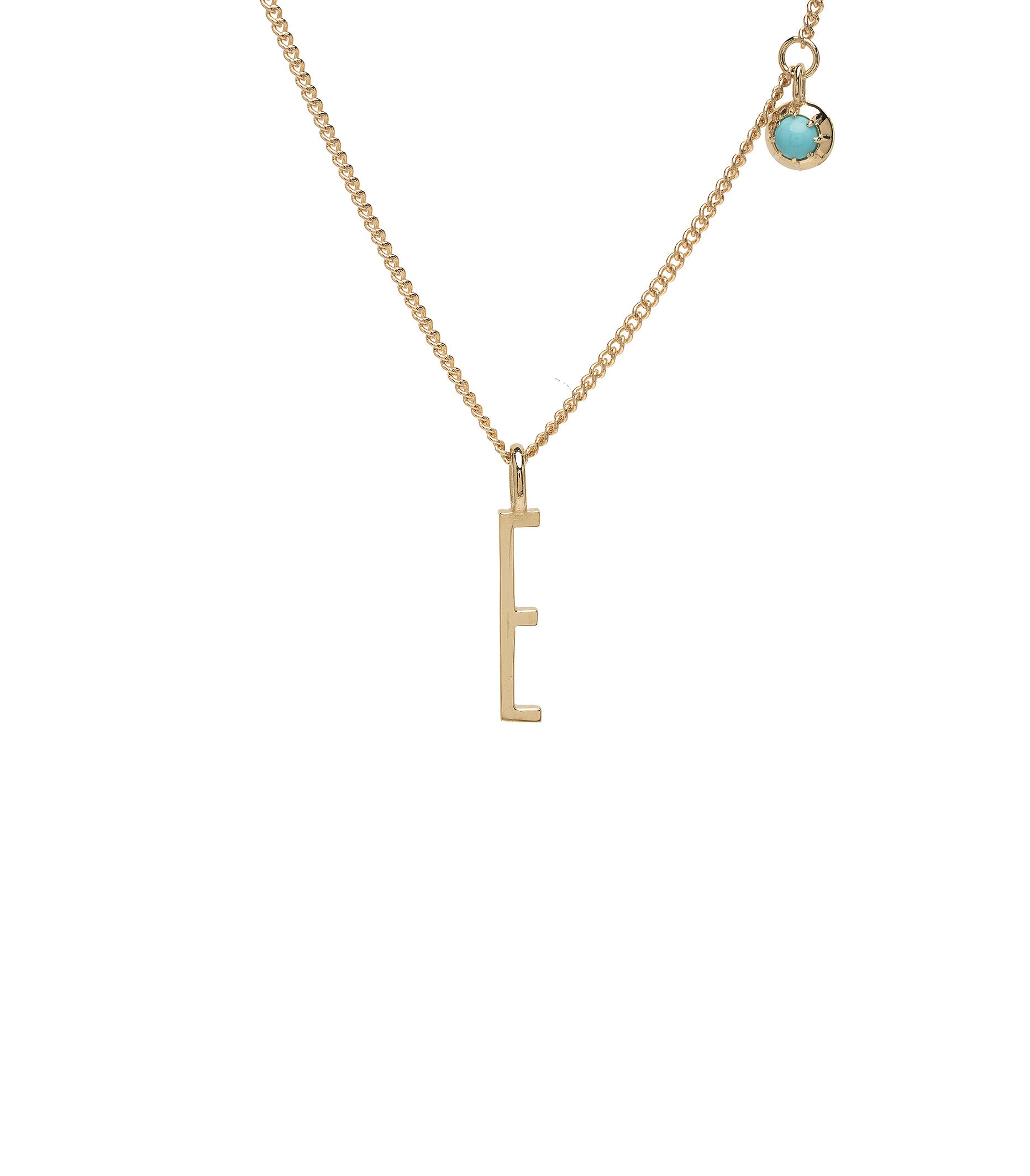 ID NECKLACE NO.5 by ID-N5 gold key pendant necklace with blue stone charm on chain