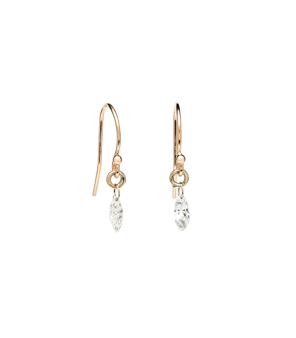Dancing Diamond Dangle Earrings AL-E5 in 14K Yellow Gold with dangling clear stones, mirror-bright sparkle