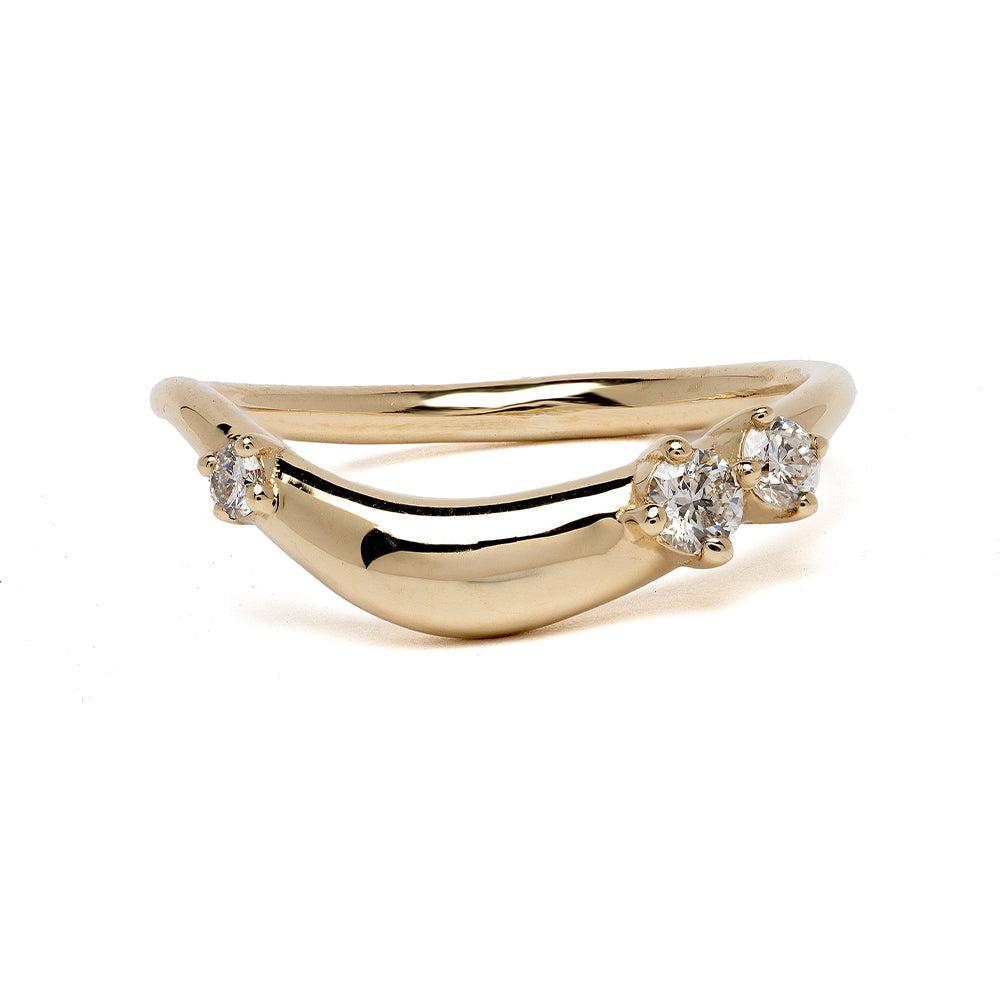 Small Melt Band by EGB-R1-3D-SM in 14K yellow gold with shiny finish and three diamond cluster stones