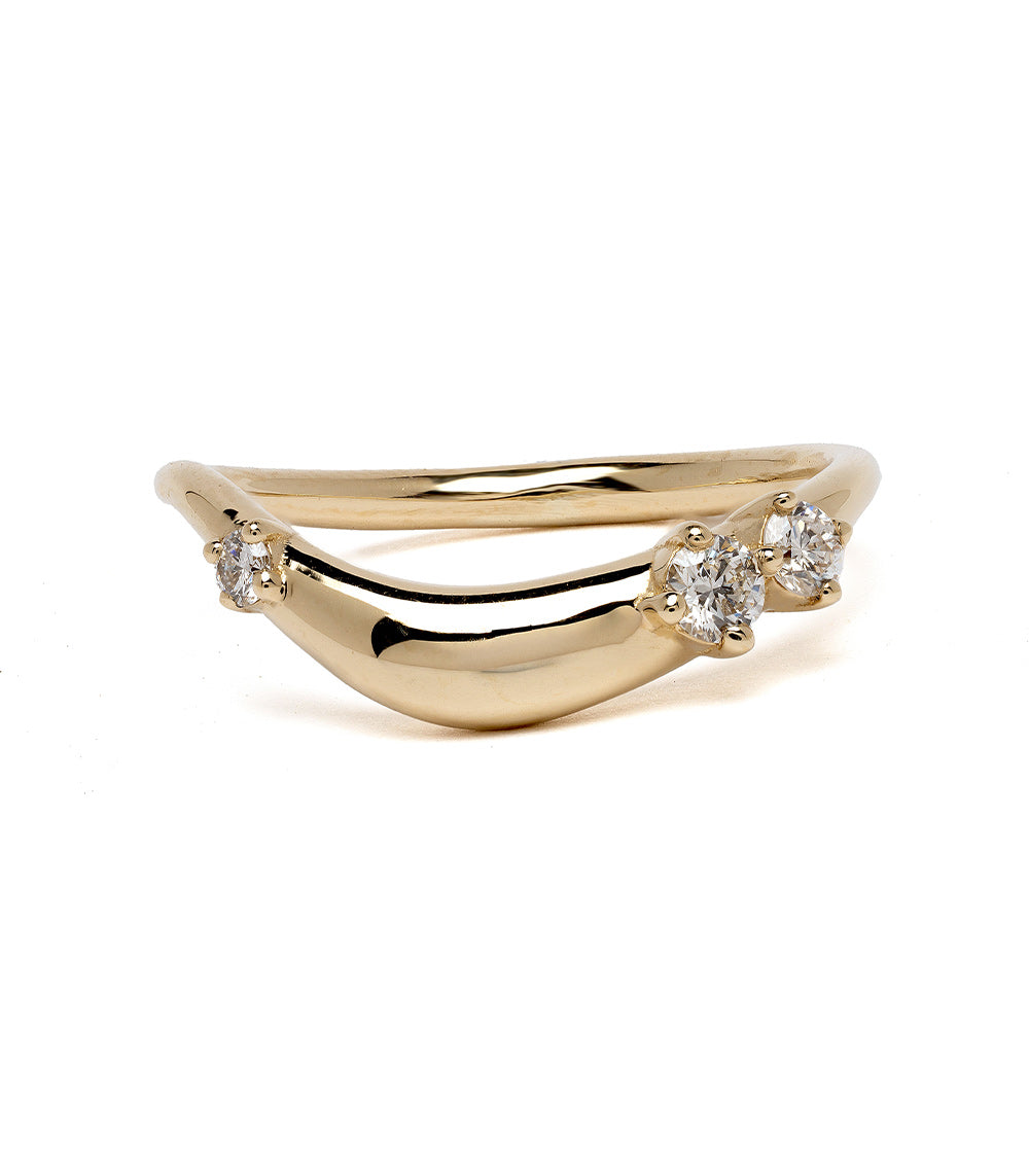 Small Melt Band by EGB-R1-3D-SM in 14K yellow gold with shiny finish and three diamond cluster stones