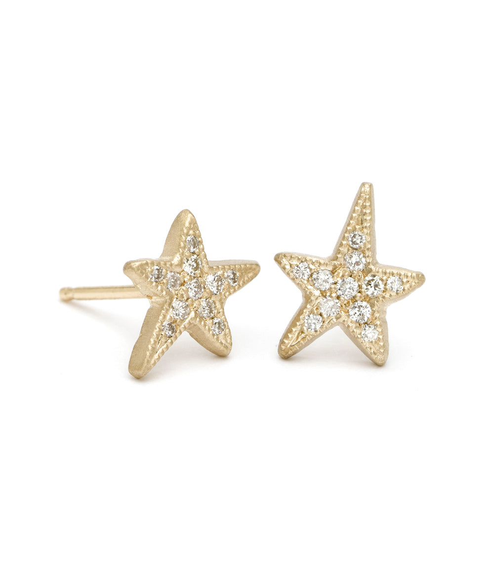 Shooting Star Earrings ES-E16 in 14K yellow gold with small diamond sparkle star studs