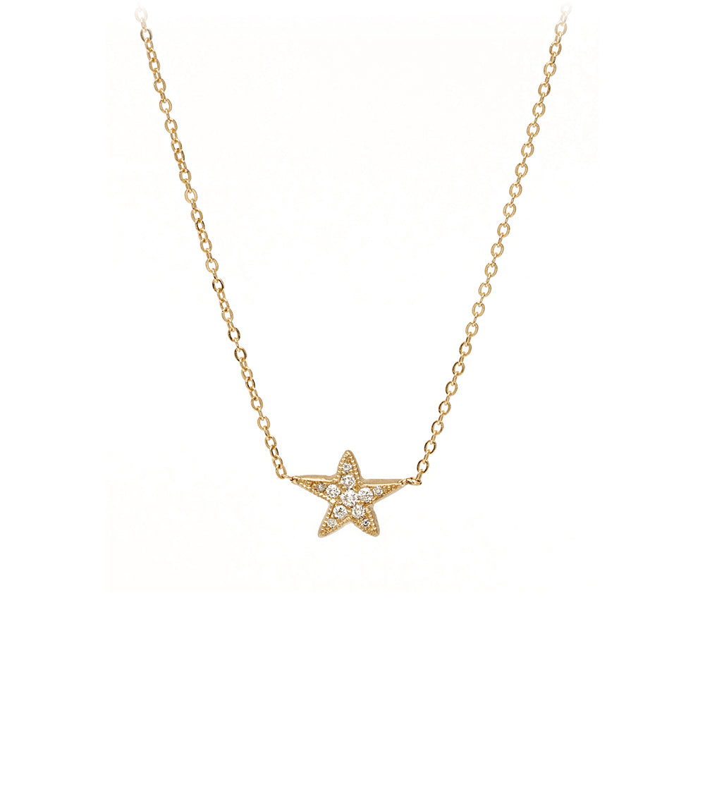 Shooting Star Necklace ES-N22-P star pendant necklace in shiny 14K yellow gold with sparkling stones.