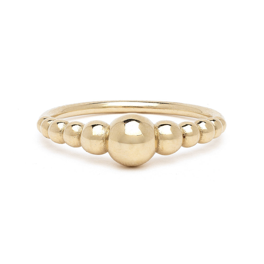 Bubbly Band by SB-R4 14K yellow gold shiny bead-textured ring band with rounded bubble centerpiece