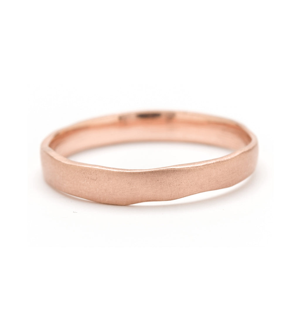 Torn Paper Band by P-R1 band in 14K rose gold with torn paper texture, shiny finish