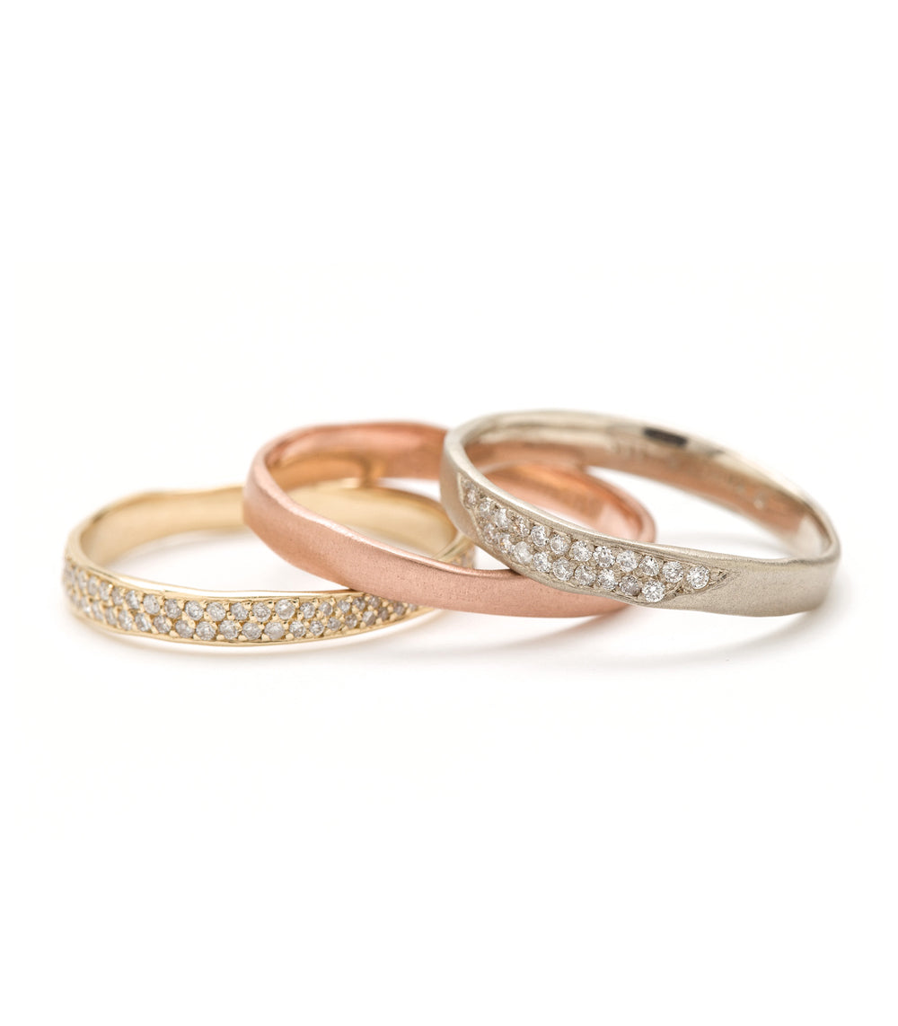 Torn Paper Band by P-R1, 14K yellow gold shiny band with set stones and torn edge design