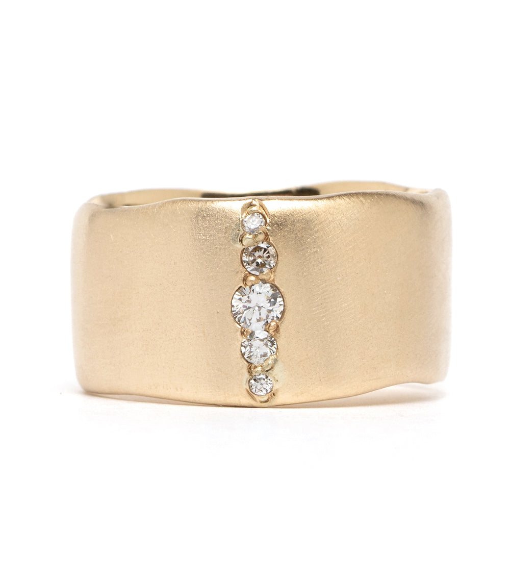 Torn Paper Band With Vertical Diamond Stripe P-R4-Vert ring gold tone with vertical diamond stripe, shiny
