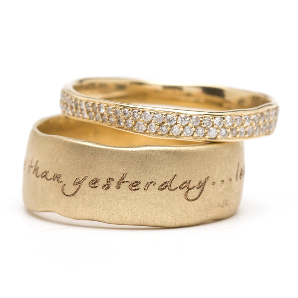 Torn Paper Diamond Eternity Band by P-R1-All in 14K yellow gold with shiny pave diamonds