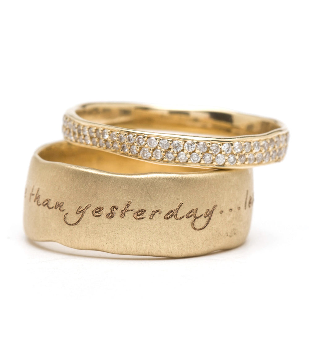 Torn Paper Diamond Eternity Band by P-R1-All in 14K yellow gold with shiny pave diamonds