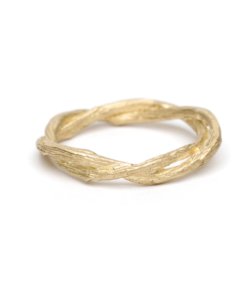 Twisted Branches ES-R31-LG twisted ring band in gold with shiny matte finish, textured swirl
