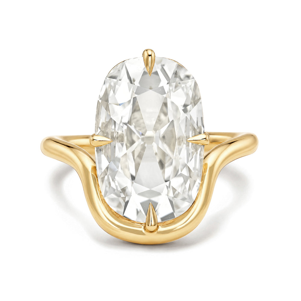 Onda Lite by Sofia Kaman engagement ring in polished gold with central oval-cut gemstone prongs