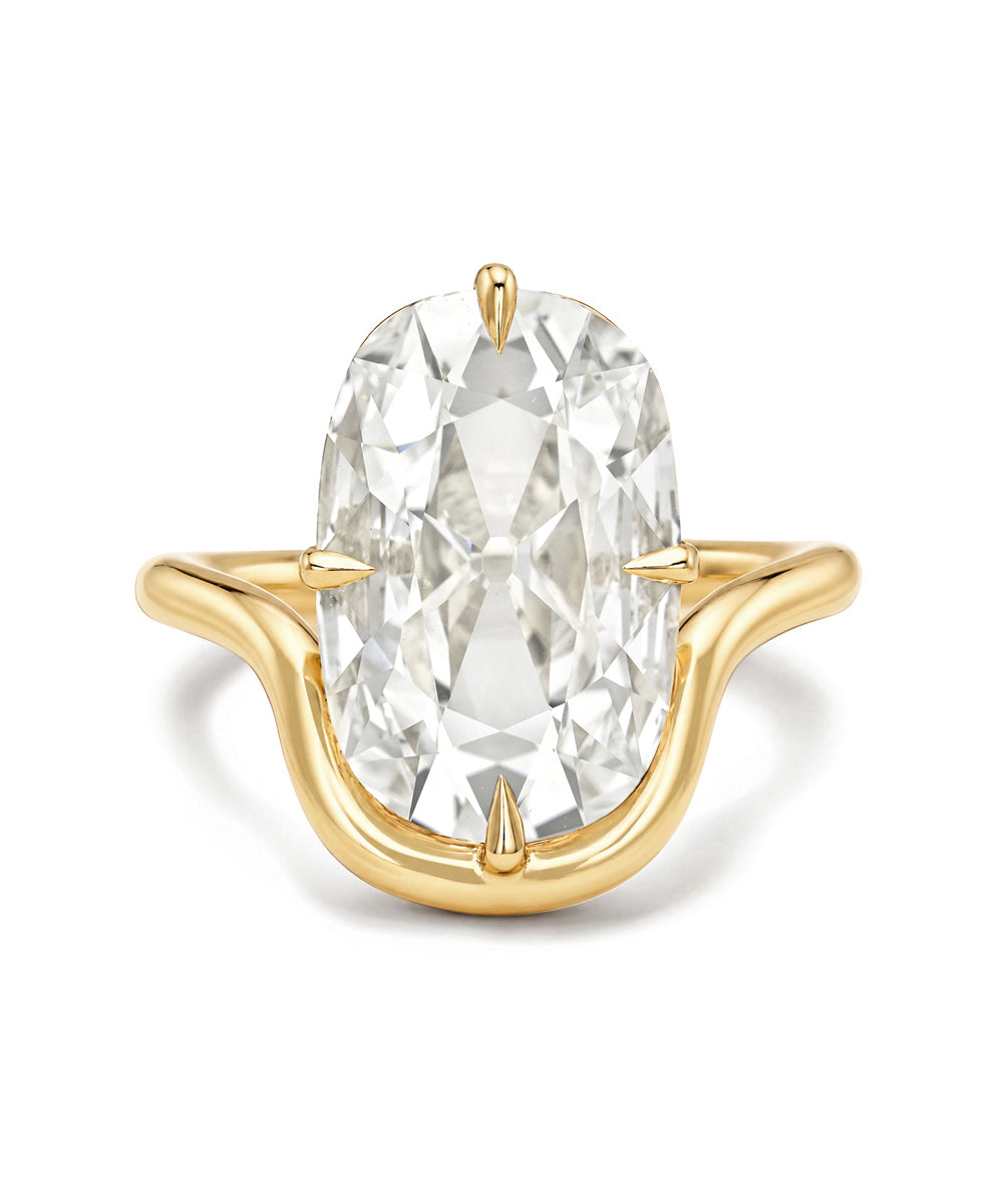 Onda Lite by Sofia Kaman engagement ring in polished gold with central oval-cut gemstone prongs