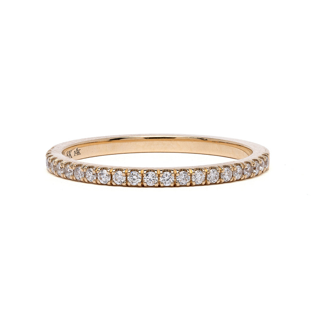 Square Edge Diamond Band EB-R11-half diamond band in 14K yellow gold, shiny round diamond row