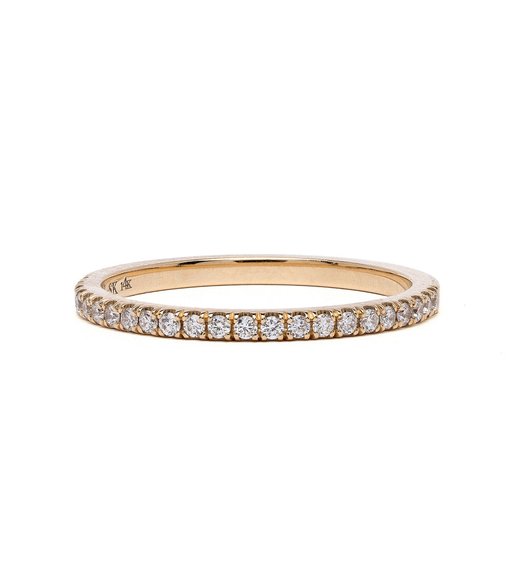 Square Edge Diamond Band EB-R11-half diamond band in 14K yellow gold, shiny round diamond row