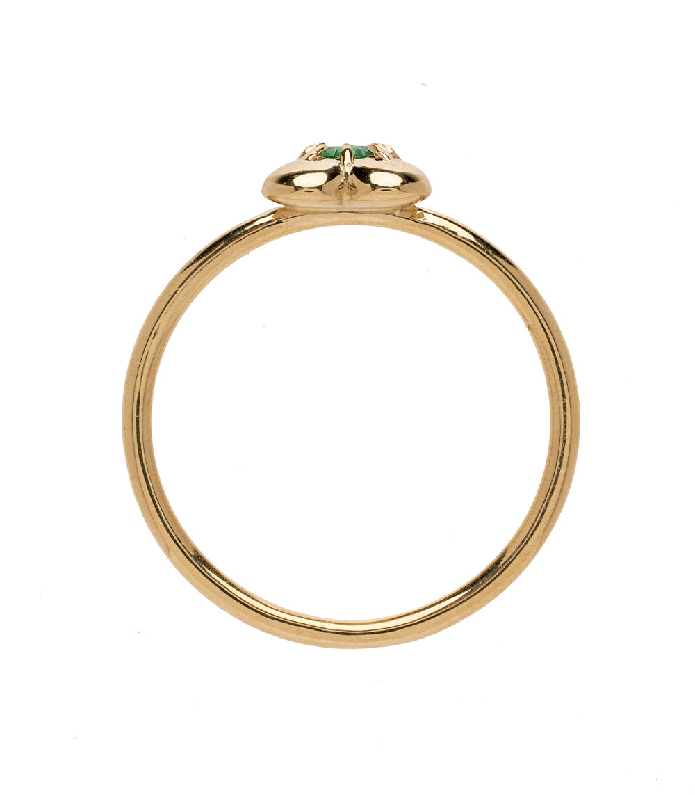 ID RING NO.2 by ID-R2 14K yellow gold ring with small green accent stone, polished band