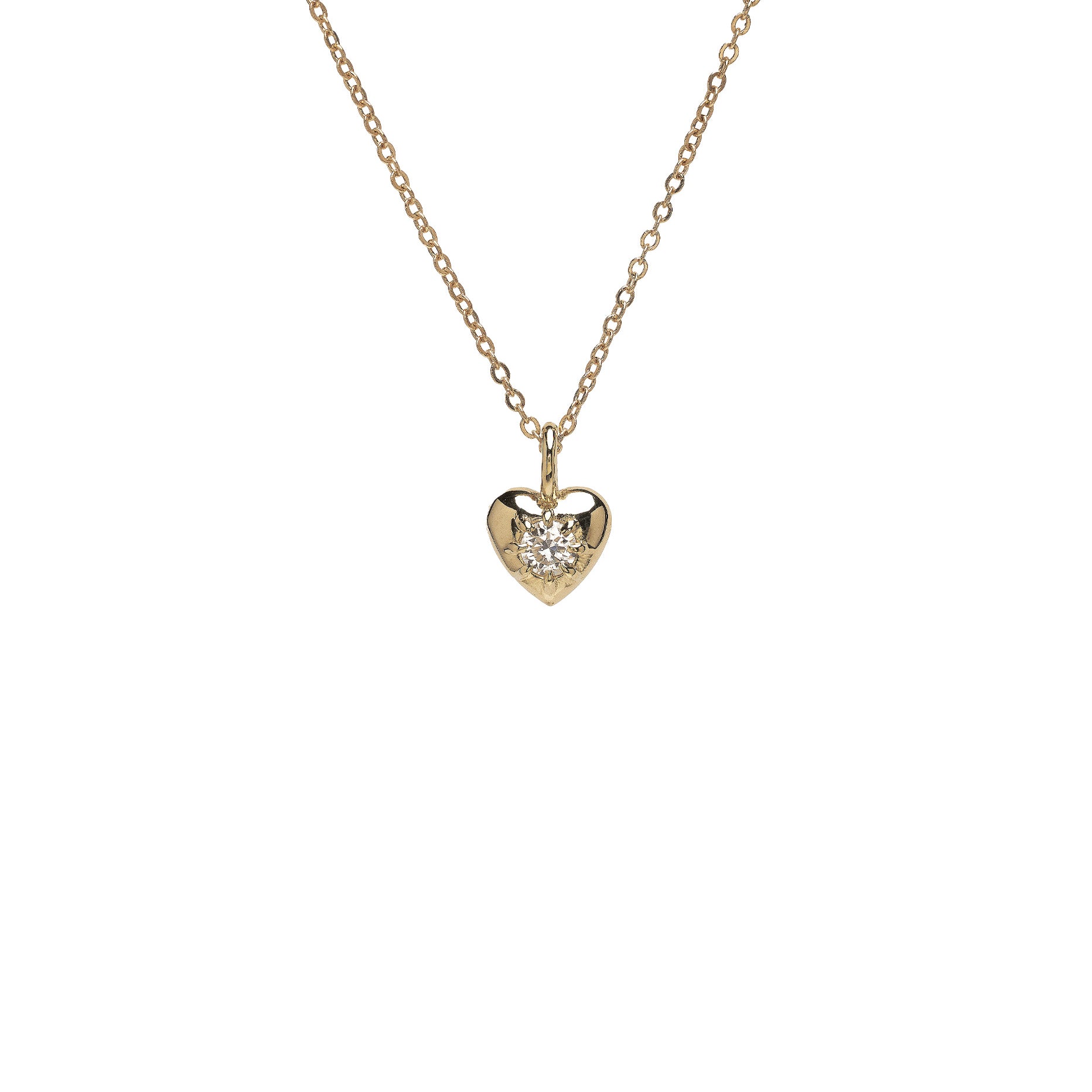 ID NECKLACE NO.3 by ID-N3 gold heart pendant necklace with small round diamond center