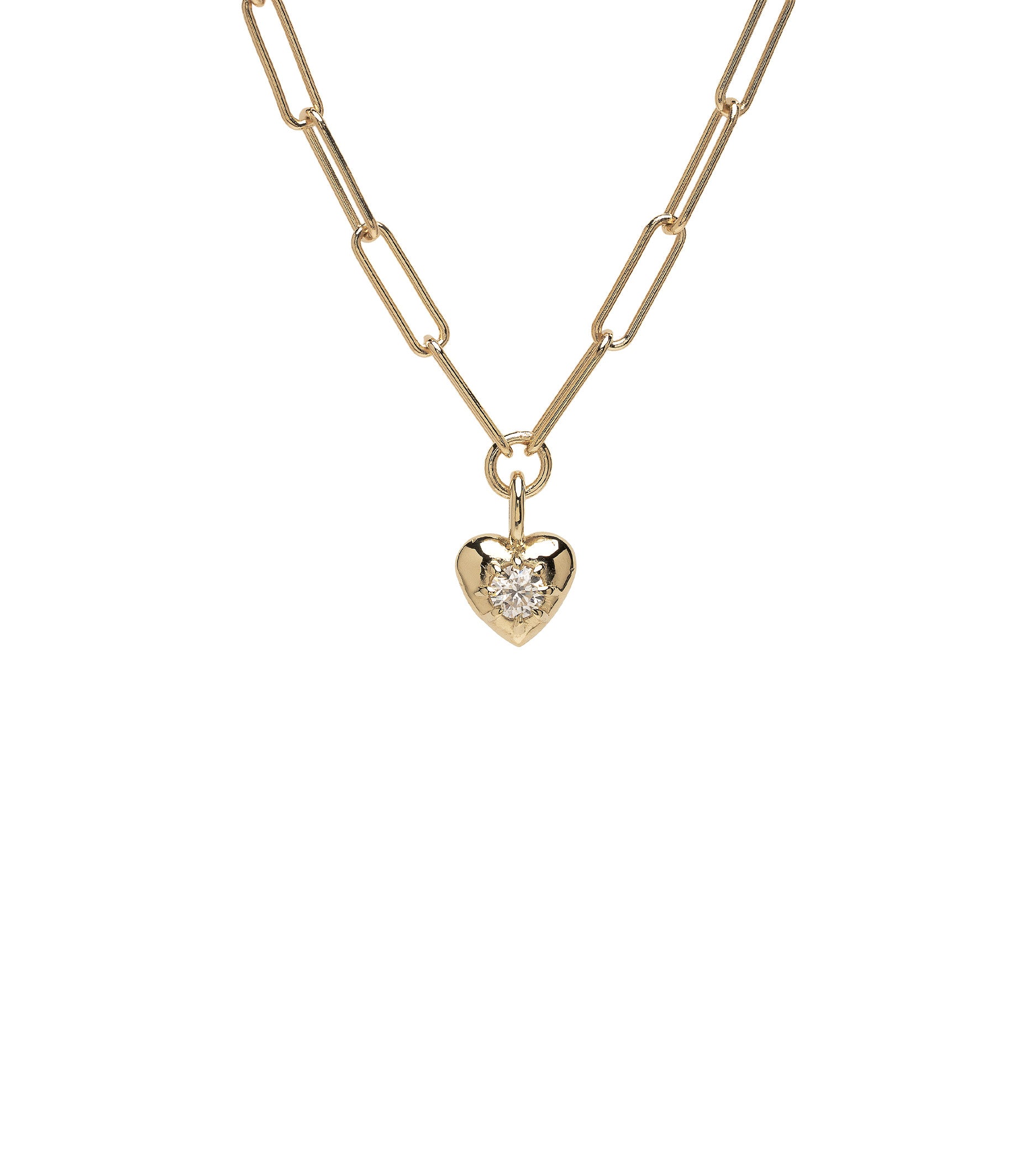 ID NECKLACE NO.4 by ID-N4 gold heart pendant necklace with a single round diamond centerpiece