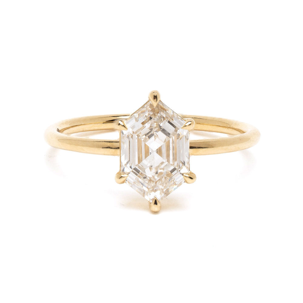 Kate by SK-R31-LGD-NS-SC-HEX-1.52 gold diamond ring with emerald-cut solitaire center and four-prong setting