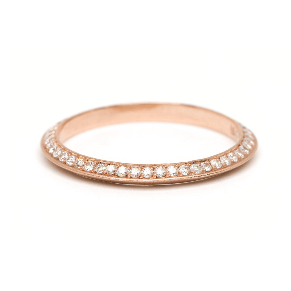 Knife Edge by A-R25-D rose gold band ring with shiny pavé diamonds across a slender knife-edge profile