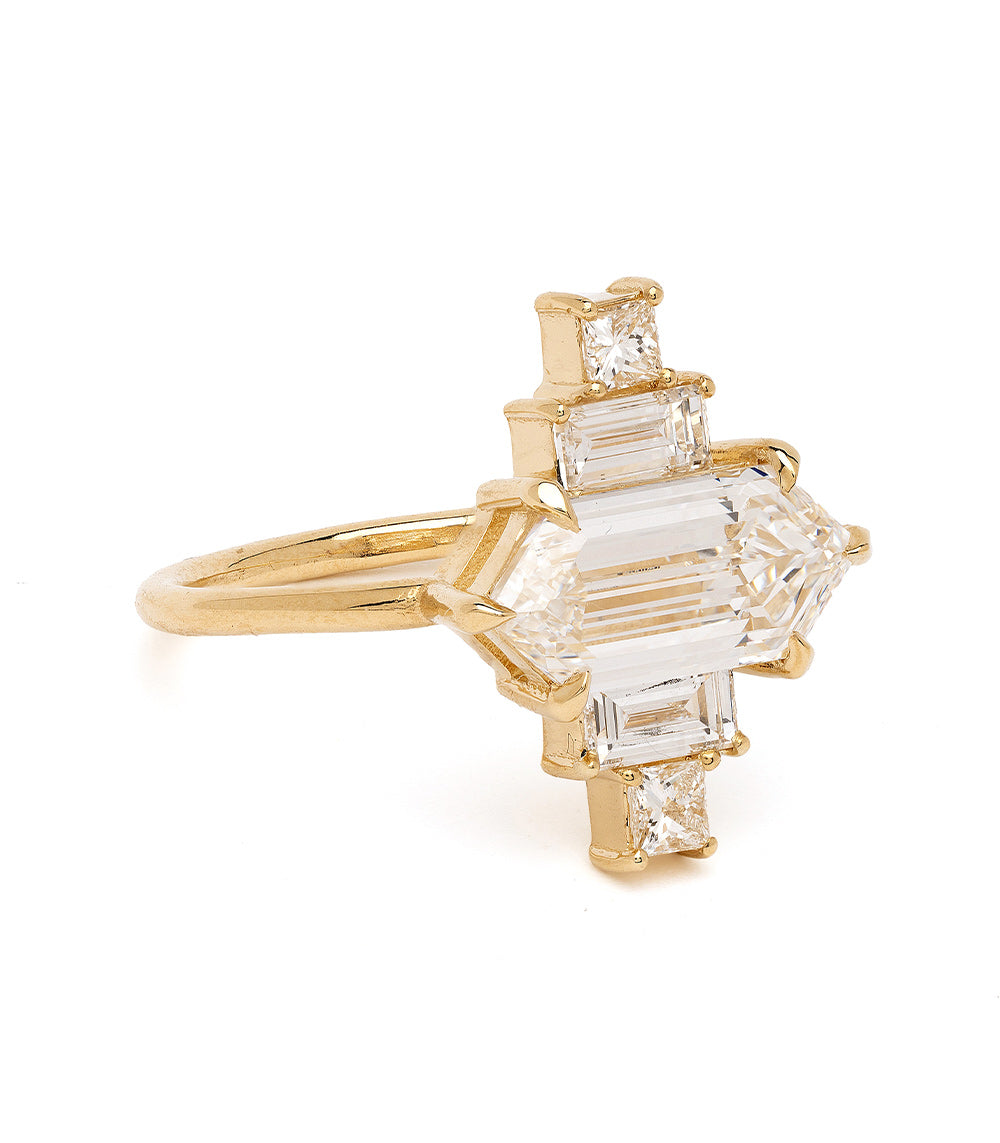 I Deco Dare You SK-R32-2.26 unique engagement ring in gold, asymmetrical 3 stone engagement ring
