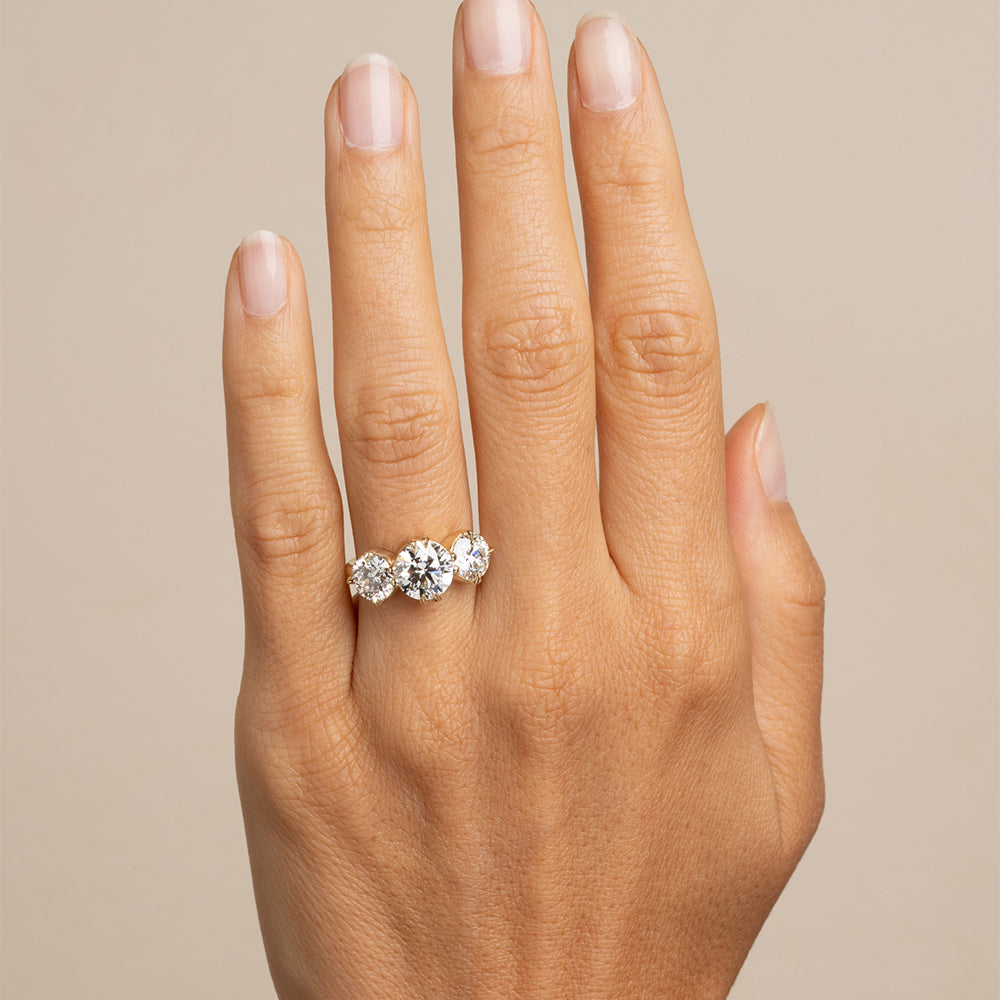 Claudette 3 Stone Engagement Ring SK-R68-LGD-3.22 3 stone engagement ring in gold with three round diamonds