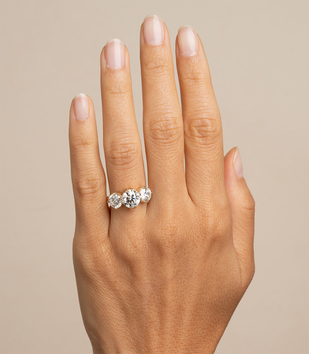 Claudette 3 Stone Engagement Ring SK-R68-LGD-3.22 3 stone engagement ring in gold with three round diamonds