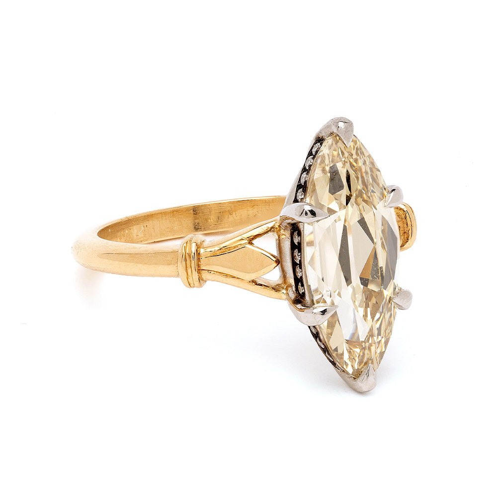Bad Romance SK-R64-2.56 gold diamond ring with large clear marquise stone, prong-set on band