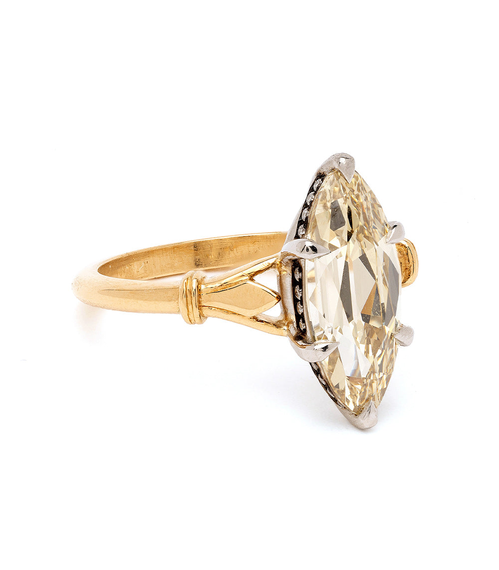 Bad Romance SK-R64-2.56 gold diamond ring with large clear marquise stone, prong-set on band