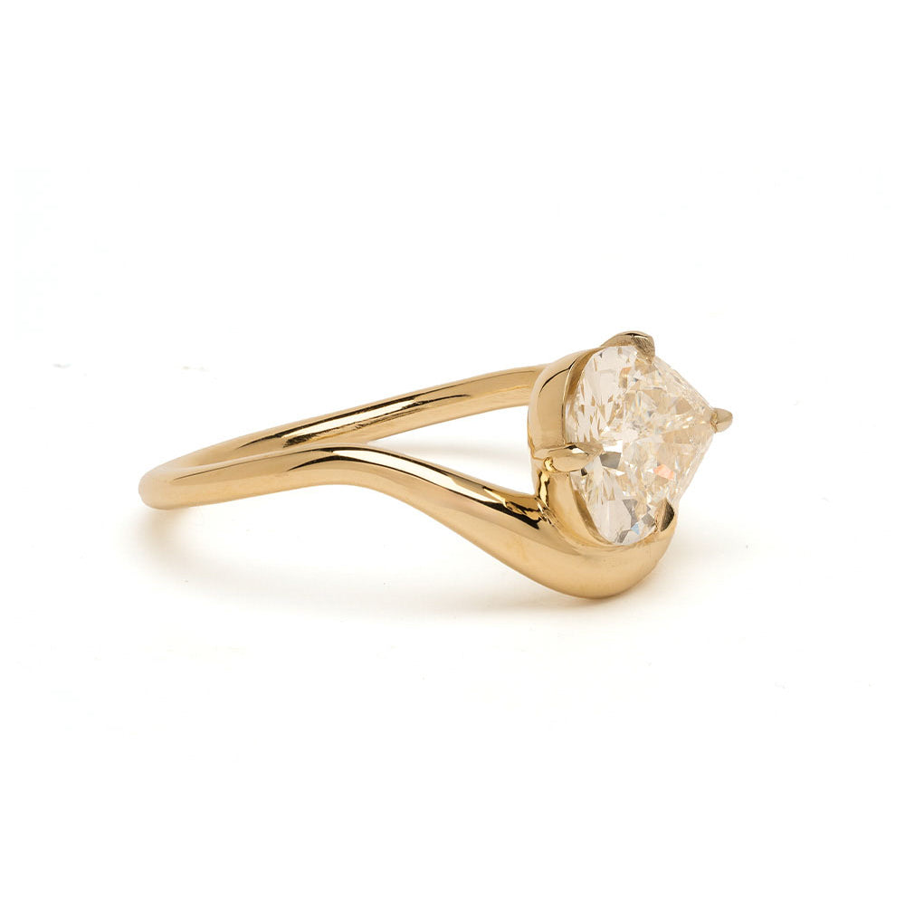 Melt Solitaire by SK-R122-ND-EW-PB-1.52 gold engagement ring with solitaire faceted center stone