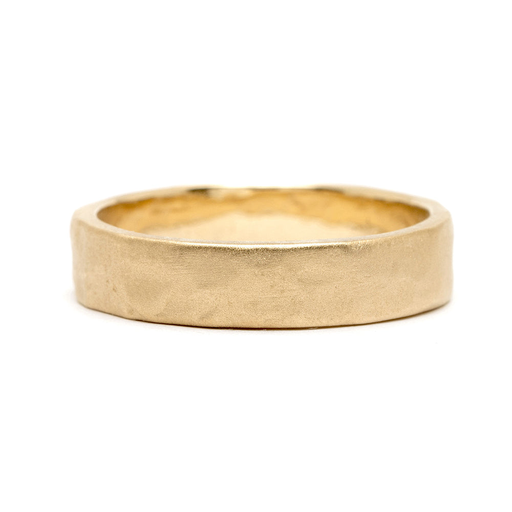 Raw Texture Wedding Band M-R1-5 14K yellow gold matte finish with raw textured surface