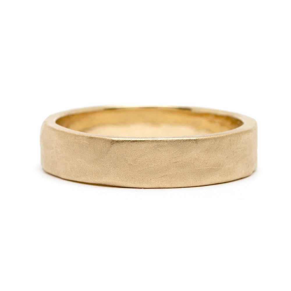 Raw Texture Wedding Band M-R1-5 matte 14K yellow gold wedding band with raw textured finish